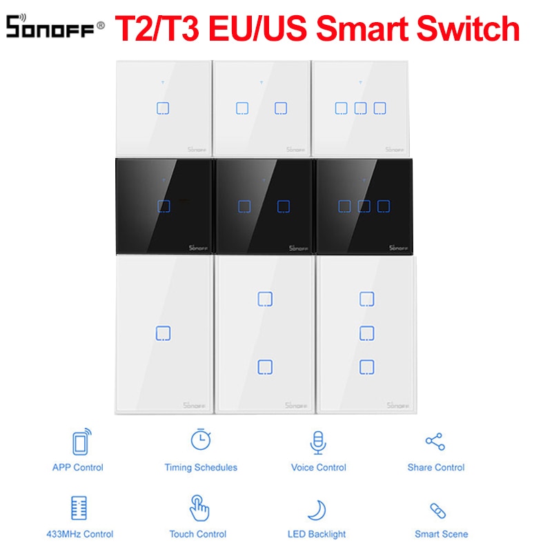 Sonoff TX T2 T3 EU US Smart WiFi RF 433/APP/Touch Wall Light Switch Remote Control Smart Home Wireless Ewelink Switch Alexa