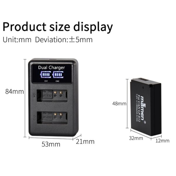 Mamen 1900MAh Rechargeable LP-E12 LPE12 LP E12 Digital Camera Battery + LCD USB Charger for Canon 100D Kiss X7 Rebel SL1 M10 M50 2 LP-E12 Rechargeable Camera Battery + LCD USB Charger - Power Your Canon Camera Anytime, Anywhere