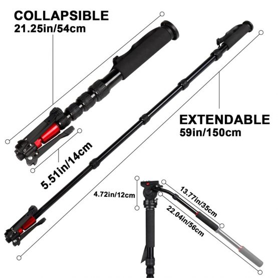 Professional Monopod Video tripod for camera with Tripods Head - Image 3