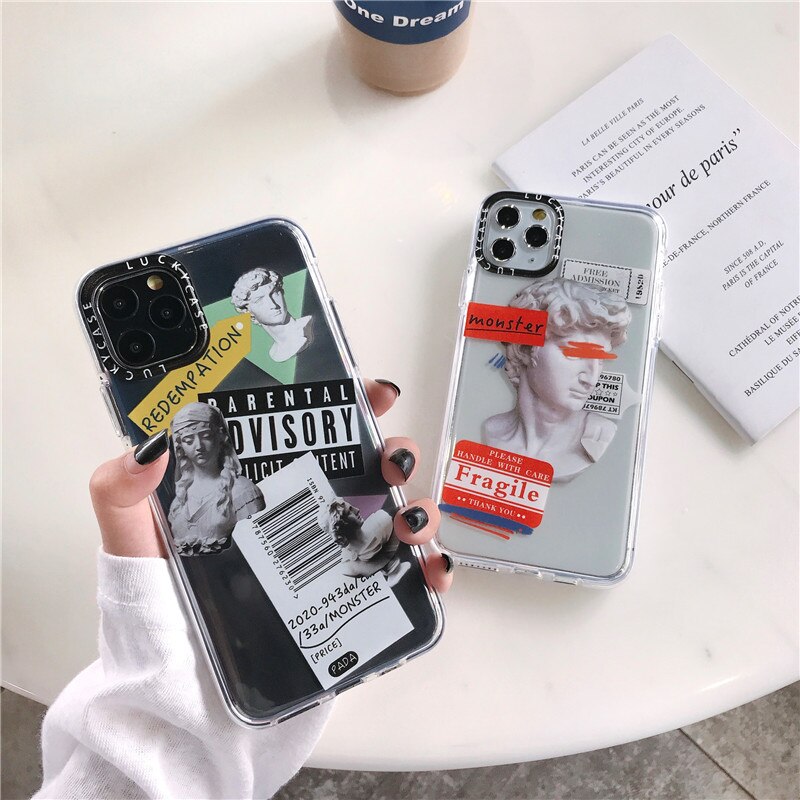 Luxury Art Letter Label Phone Case For iphone 11 Pro Max 7 8 plus Back Cover For iphone X XR XS Max Transparent Soft Cases Funda