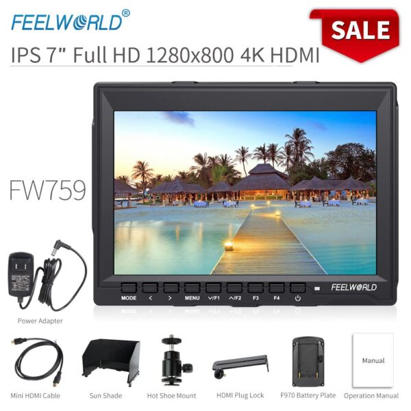 FEELWORLD FW759 7-Inch DSLR Field Monitor with 4K HDMI and IPS HD Display 📸🎥 FEELWORLD FW759 7-inch DSLR Field Monitor with 4K HDMI Input, IPS Display, and Peaking Focus Assist for Professional Photography and Video.