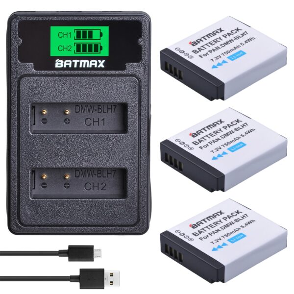 DMW-BLH7 BLH7E DMW-BLH7PP Battery+LCD USB Dual Charger for Panasonic Lumix DMC-GM5,DMC-GF7,DMC-GF8, GF9, LX10, LX15 1 Battery+LCD USB Dual Charger for Panasonic Lumix