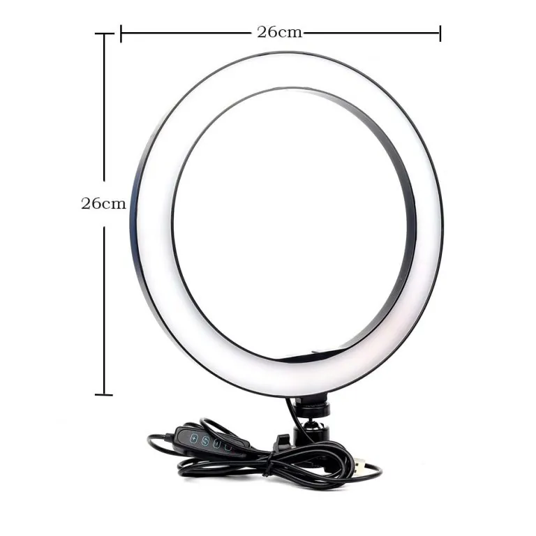Dimmable LED Ring Light with Clip Selfie Stick and Tabletop Tripod