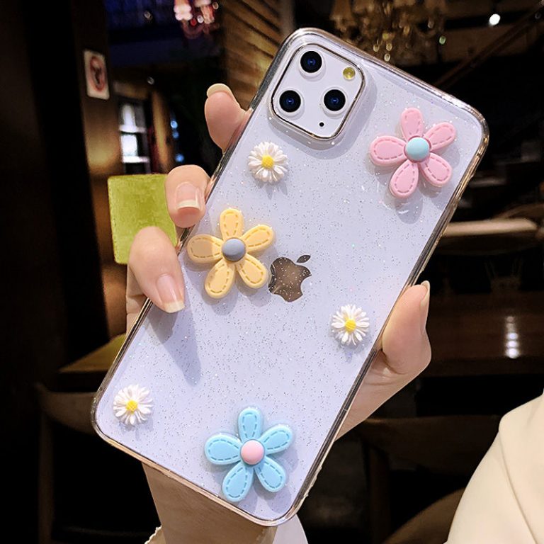 Lovebay 3D Flowers Glitter Phone Case For iPhone 11 Pro SE 2020 7 8 6 6s Plus X XR XS Max Transparent Bling Soft TPU Back Cover 3 3D Flowers Glitter Phone Case For iPhone 11 Pro