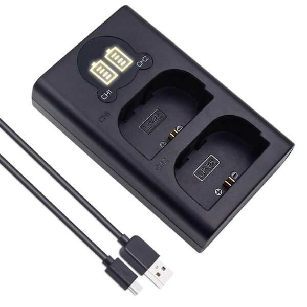 LP-E6 LP-E6N LPE6 LPE6N Dual LCD USB Battery Charger Compatible with for Canon 60D 70D 80D EOS R XC10 XC15 5DS 5DSR Cameras