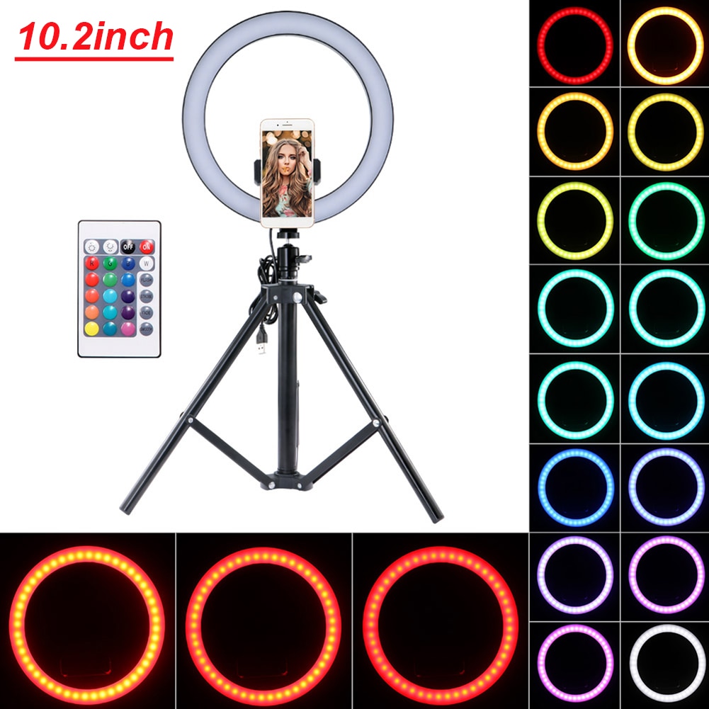 10" Selfie Ring Light with Remote Control 16-Color Camera Ring Light with Phone Holder and Tripod for Live Stream TikTok InStock