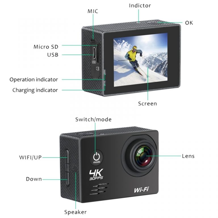 Action Camera HD 4K/60Fps Wifi 16MP 2.0 LCD 170D Lens Helmet Camera