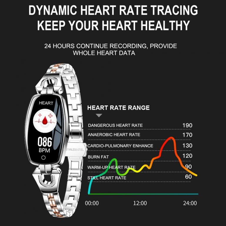 H8 Smart Watch: Stylish Fitness Tracker with Heart Rate Monitoring, Waterproof Design for Active Women on the Go