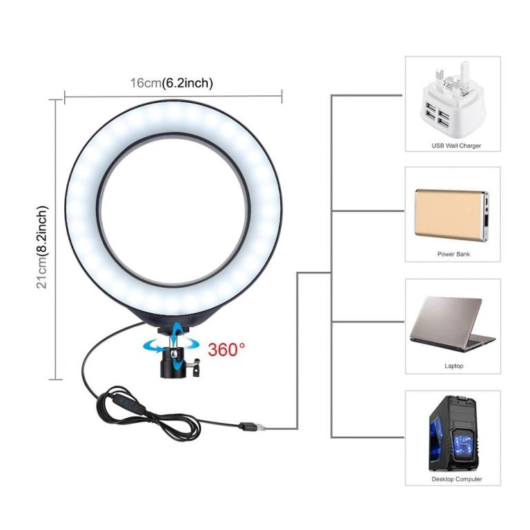 LED Ring Light + Dual Phone Clip Holder Bracket For Makeup Vlog
