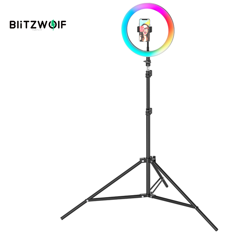 BlitzWolf BW-SL5 10inch RGB LED Ring Light Dimmable Selfie Ring Lamp with Tripod Phone Holder for YouTube Tiktok Live Stream