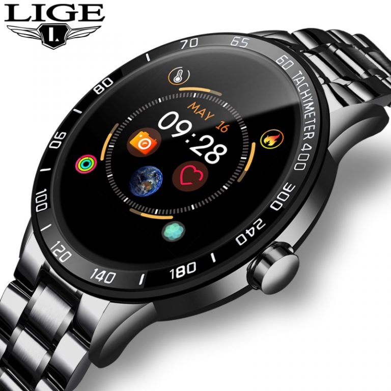 LIGE 2019 New steel smart watch men leather smart watch sport For iPhone Heart rate blood pressure Fitness tracker smartwatch