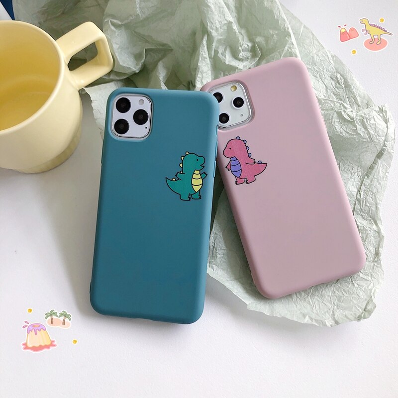 Cartoon Dinosaur Phone Case For Etui iPhone 11 Pro X XS MAX XR 8 7 6 Plus Cute Couple Dragon Soft Back Cover Candy Color Capa