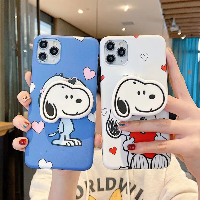 Cartoon Dog love heart phone case For iphone 11 11pro Max X XR XS MAX soft silicone Folding stand cover For iphone 7 8 6 S Plus