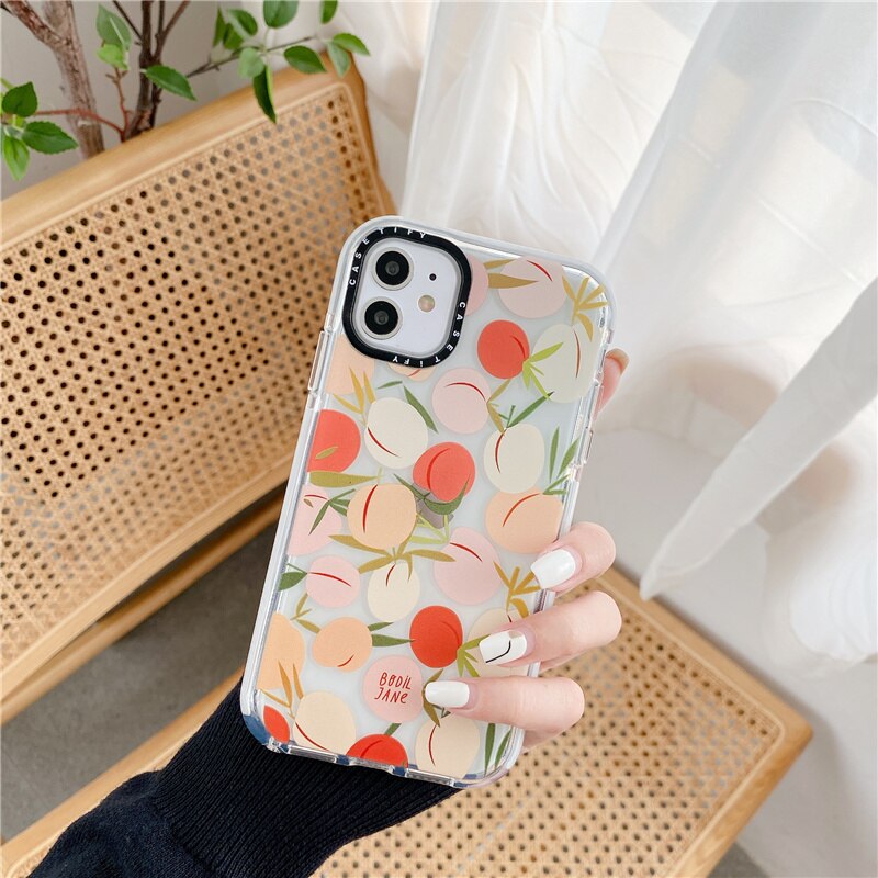 Cartoon Honey Peach Soft Phone Case for iPhone 11 Pro Max XR XS Max X 6 s 7 8 Plus Cover Cute Transparent Thick Border Cases