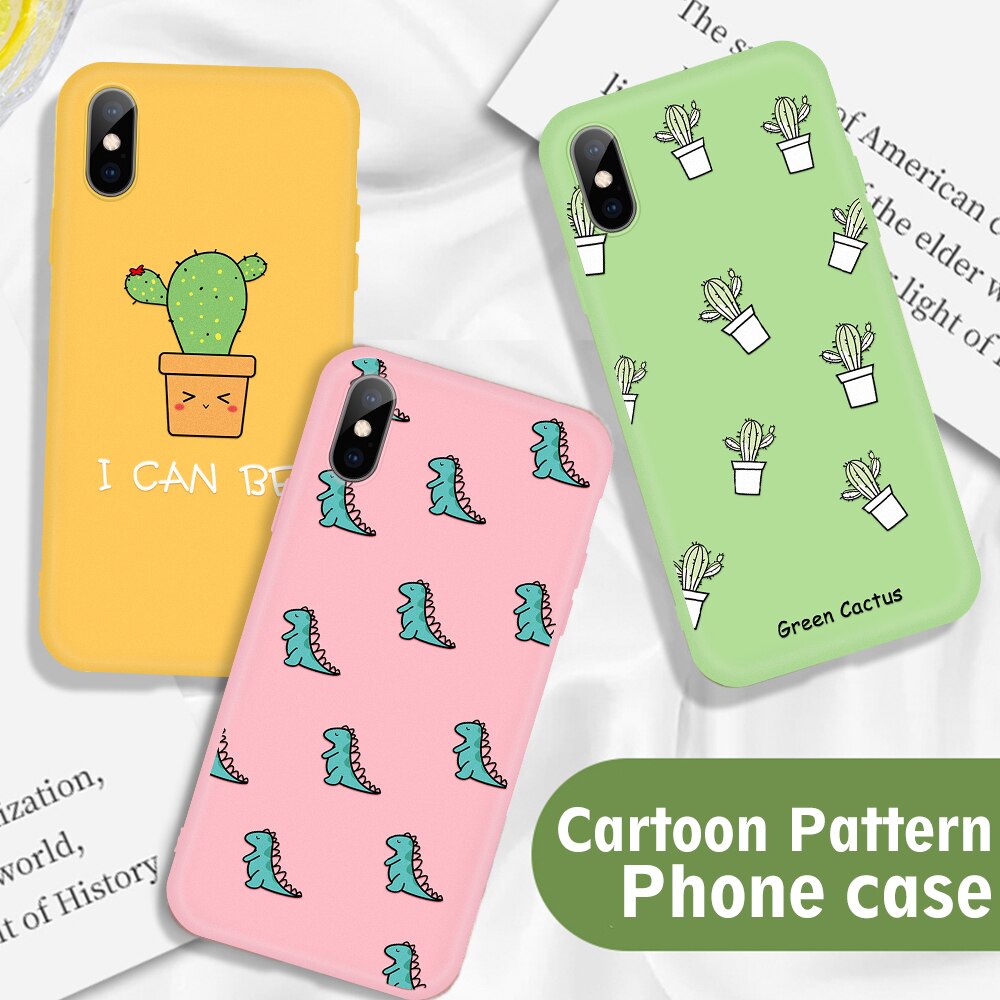 Cartoon Pattern Phone Case For iPhone X Xr Xs 11Pro Max Soft TPU Green Cactus Case For iPhone 6 S 6S 7 8 Plus SE 2020 Back Cover