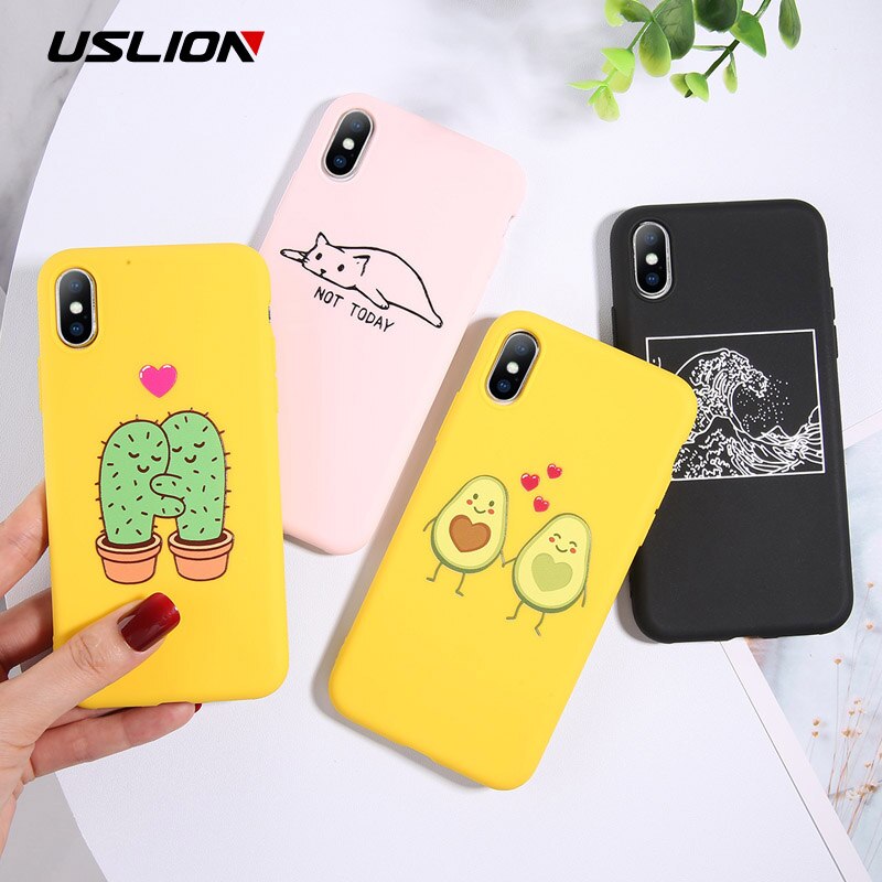 USLION Funny Cartoon Avocado Phone Case For iPhone 11 Pro Max 7 8 6 6s Plus TPU Silicone Cover for iPhone X XR XS Max Soft Cases
