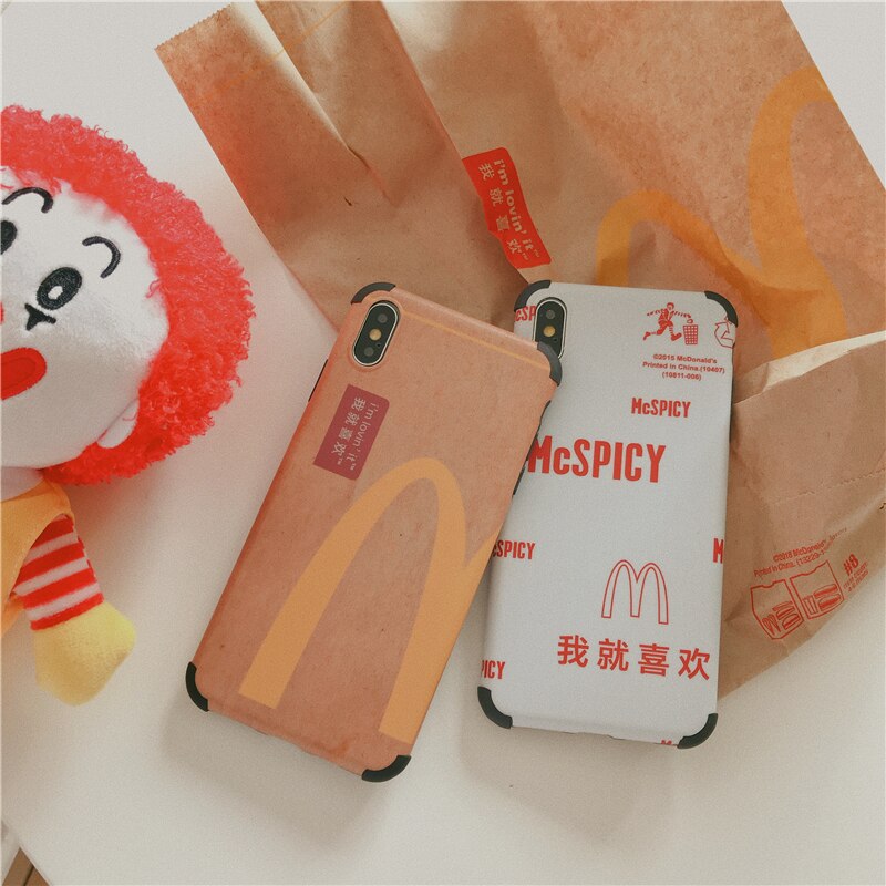 Funny Cartoon McDonald Clown Phone Case for iphone 11 Pro X XR XS Max 7 8 plus Cute McSPICY Kraft paper soft cover coque