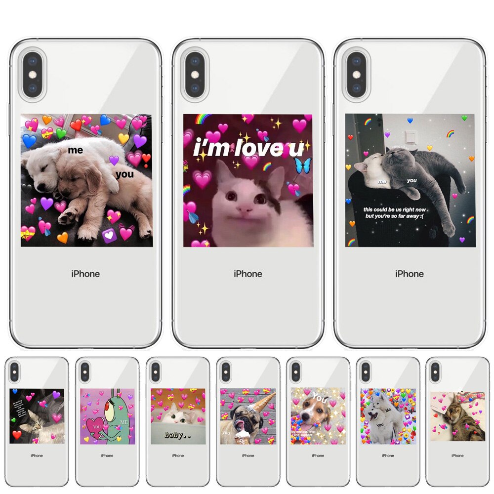 Super cute cat dog cartoon pink Heart-shaped YOU&ME series HD Clear phone case for iphone 11 Pro XS Max X XR 8 7 6 6S Plus 5S SE