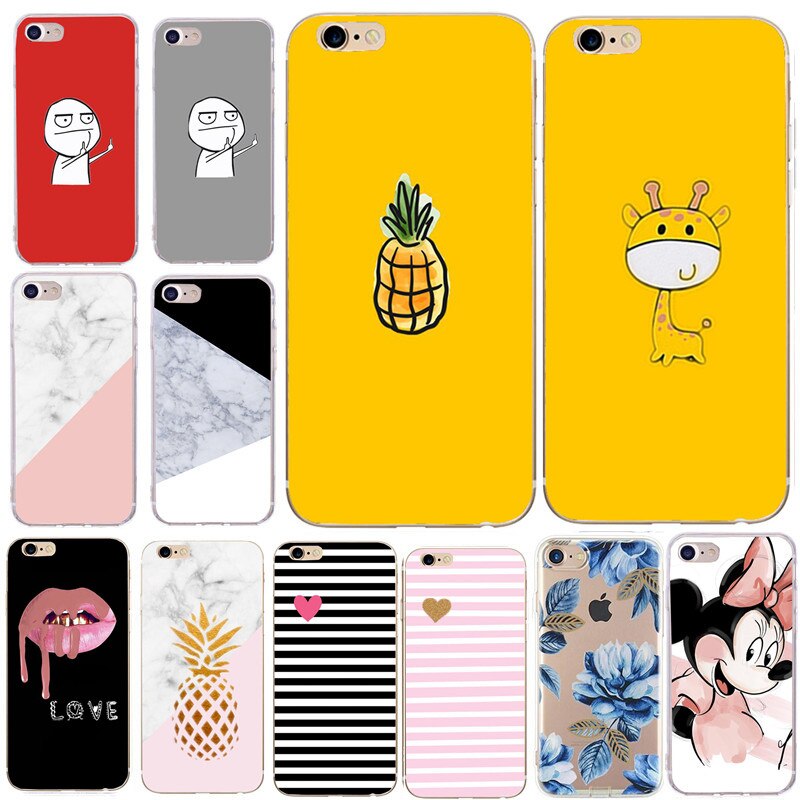 Case Cover For iphone 6 6S 7 8 Plus XS X SE 5 S 5S Soft Cartoon Silicone Flower Marble Cute Cartoon Back Phone Cases Shells