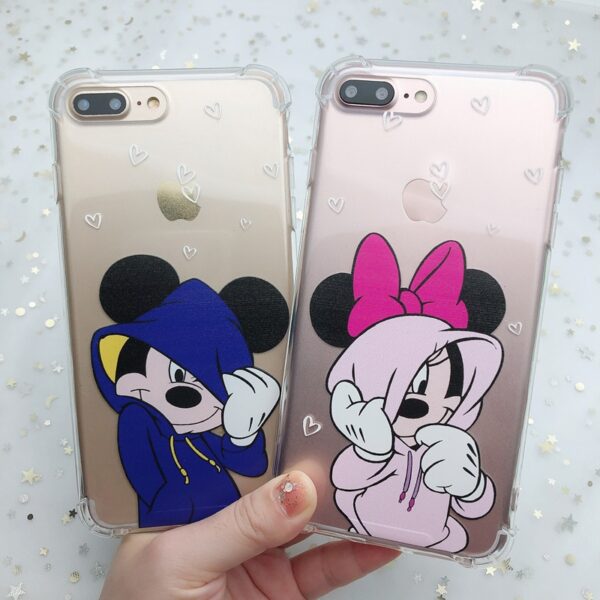 Cute Mickey Minnie Soft Phone Case: Clear Shockproof Cover for iPhone