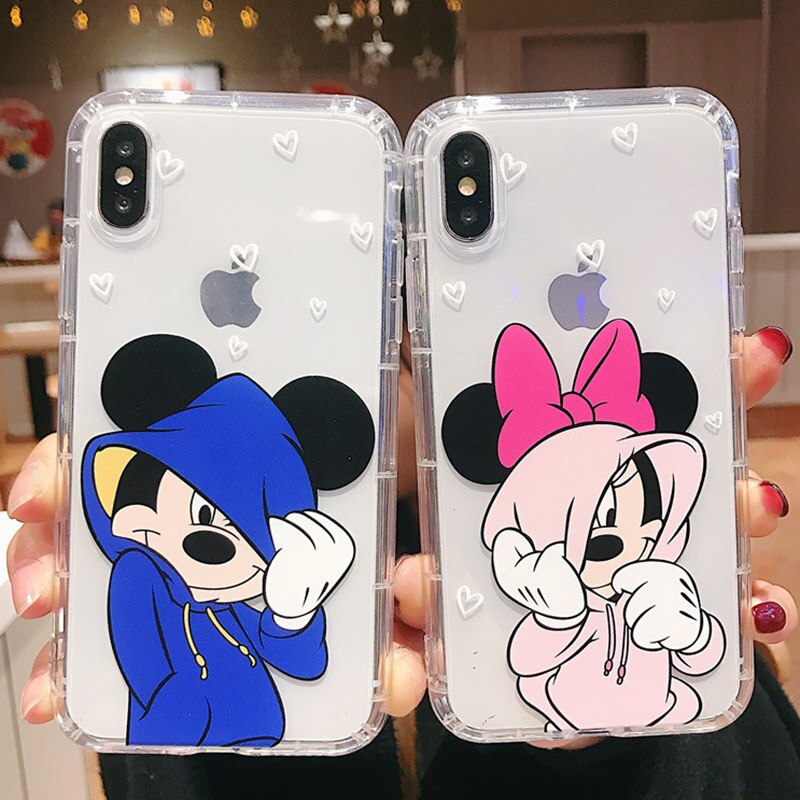 Cartoon Cute Mickey Minnie Soft Phone Case For iPhone 11Pro XR XS MAX 6 6s 8 X 7 Plus Clear Shockproof TPU Cover For iphone 7 8