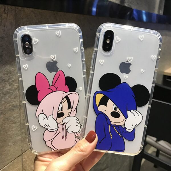 Cute Mickey Minnie Soft Phone Case: Clear Shockproof Cover for iPhone
