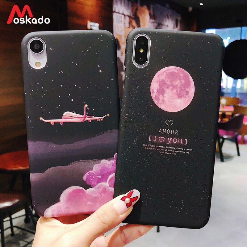 Moskado Aircraft Moon Phone Case For iphone 11 7 8 6s Plus X Starry Sky Stars Earth Space Cover For iphone XS Max X Hard PC Case