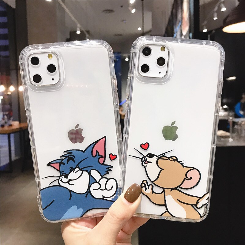 Phone Case For iphone 11 Pro XS Max 7 8 6S Plus X XR Coque Cute Funny Cartoon Love Heart Clear Shockproof Soft Couple Back Cover
