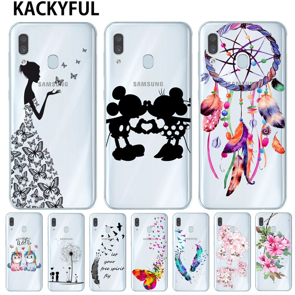 Cartoon Butterfly Pattern Soft TPU Silicone Phone Back Case Cover For Samsung Galaxy A10 A20 A30 A40 A50 A7 A9 2018 Flower Coque
