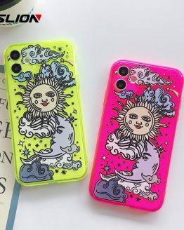 USLION Art Sun Face Fluorescence Phone Case For iPhone 7 11 Pro Max 7 8 Plus X XR XS MAX XS Cartoon Soft TPU Cover Coque