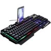 Mechanical Gaming Keyboard with phone holder, customizable backlighting, and compact design for gaming and productivity