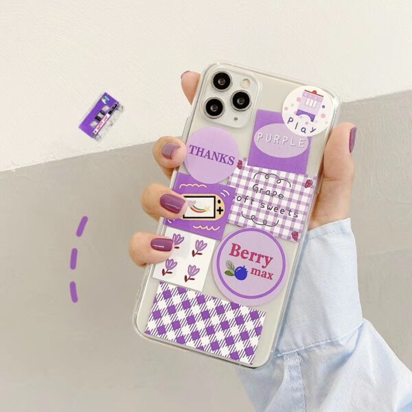 INS Korea, cute purple lattice illustration, small flower phone case