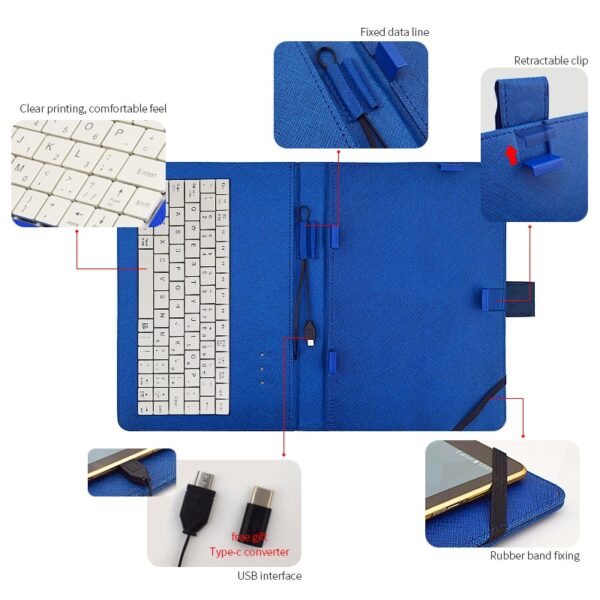 Universal Keyboard Case for Android Tablet 5-11 Mobile Phone Keyboard Case Cover With Russian Spanish Language Stickers 3 Universal Keyboard Case for Android, Tablet 5-11 Mobile Phone