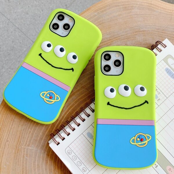 3D Cute Cartoon Alien Three Eyes Phone Case for iPhone XS 11 Pro Max XR X 6 6S 7 8 Plus Small Waist Soft Silicone Cover Fundas