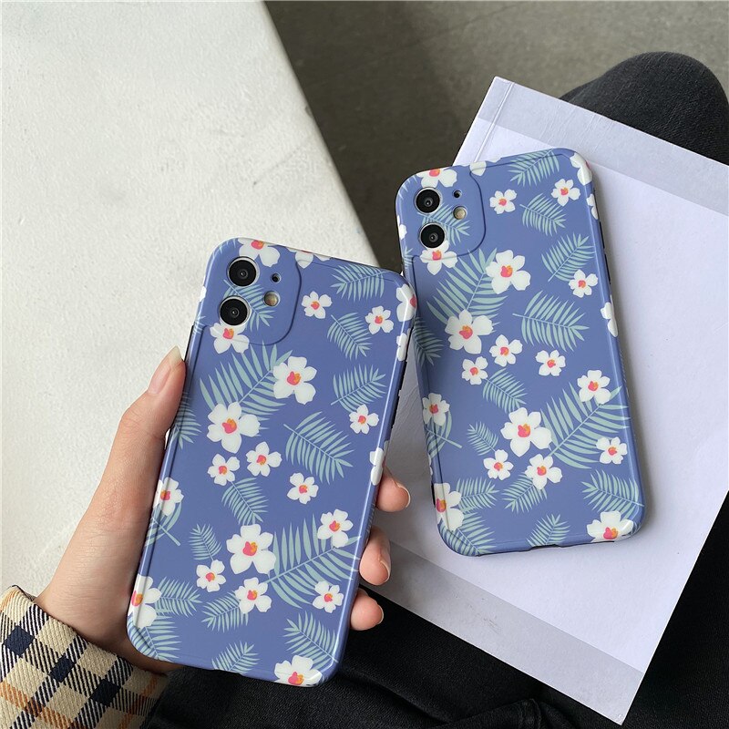 INS Small White floral Photo frame Phone Case For iPhone 11 Pro X XS Max Xr 8 7 Plus Soft IMD Silicon Back Cover Coque