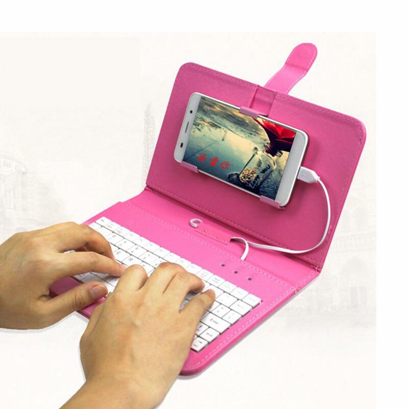 7 Colors Leather Case with USB Keyboard for Most Android System Mobile Phone Flip Cover with Stand Mini Wired Keyboard