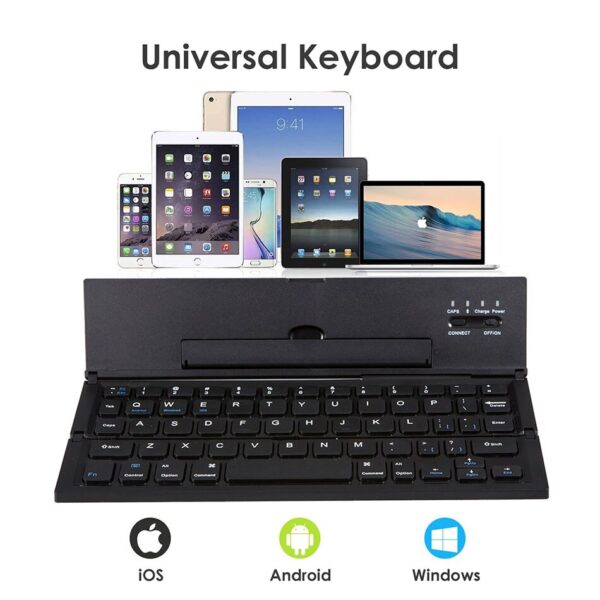 Mini Bluetooth Folding Keyboard: Portable Tri-Fold Design for iOS, Android, Windows
