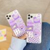 INS Korea, cute purple lattice illustration, small flower phone case