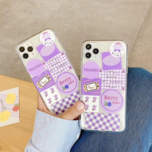INS Korea, cute purple lattice illustration, small flower phone case