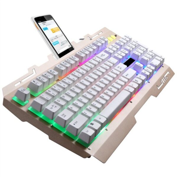 Mechanical Gaming Keyboard With Phone Holder For Xiaomi Hand Metal Backlit Keyboard USB Wired Mobile Phone Bracket For Laptop PC 2 Mechanical Gaming Keyboard with Phone Holder & Customizable Backlighting – Perfect for Gamers and Professionals