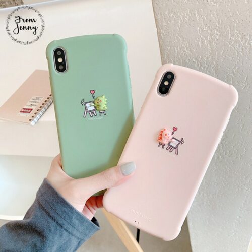 From Jenny Draw a small dinosaur for iPhone 11 Pro x xr xs max 6 6s 7 8 Plus solid color stereo phone TPU protection soft shell
