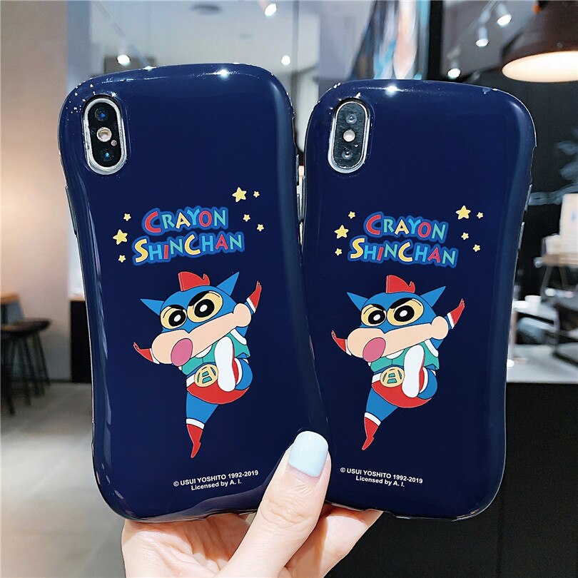 cute Cartoon Small waist Dark blue Crayon Shinchan For iphone 6 6S 7 8Plus iphone X XR 11 pro MAX Case Cover Phone Case