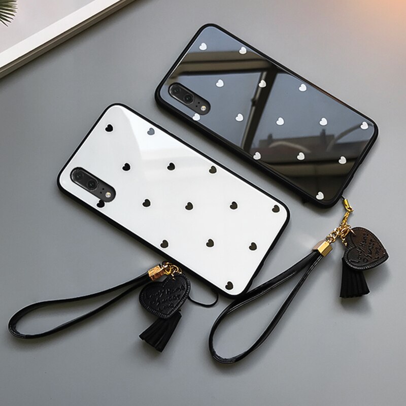 For VIVO Y19 Y17 Y15 Y12 Y5S Case Free Strap fashion Small love Heart Glass Hard protection phone Cover For vivo x30 Pro casing