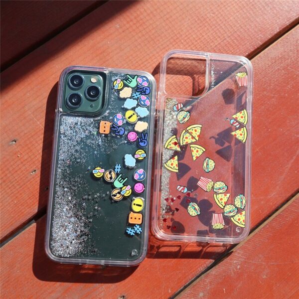 glitter quicksand, small food pizza expression face, sequins mobile phone case