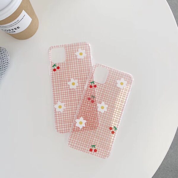 INS cute minimalist cherry small daisy pink plaid phone case for iPhone 11 pro MAX Xs MAX Xr X 7 8 plus soft TPU back cover 3 INS cute minimalist cherry small daisy pink plaid phone case