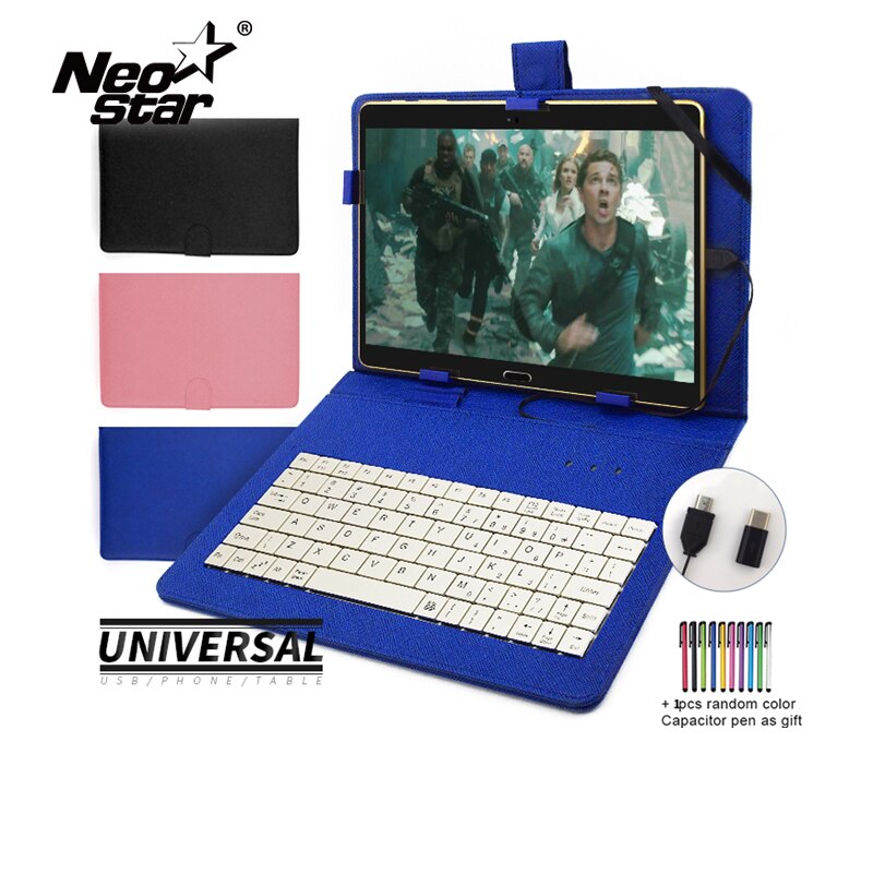 Universal Keyboard Case for Android Tablet 5-11 Mobile Phone Keyboard Case Cover With Russian Spanish Language Stickers