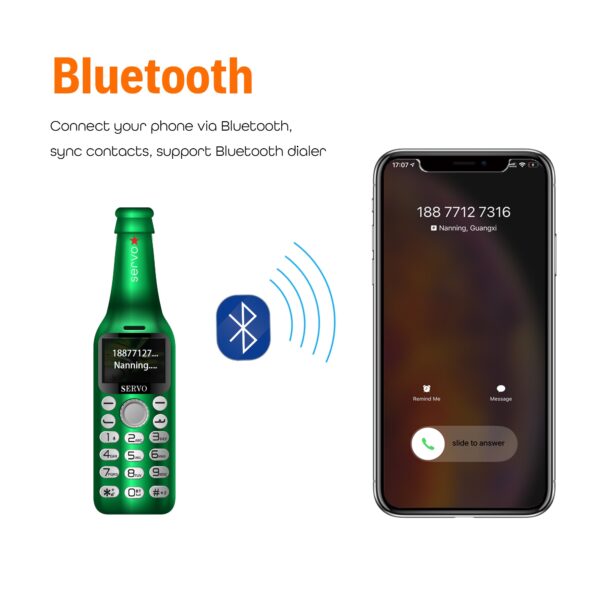 Unleash Style and Functionality with SERVO V8 Wine Bottle Mini Phone - A Bluetooth Dialer with Magic Voice and One-Key Recorder