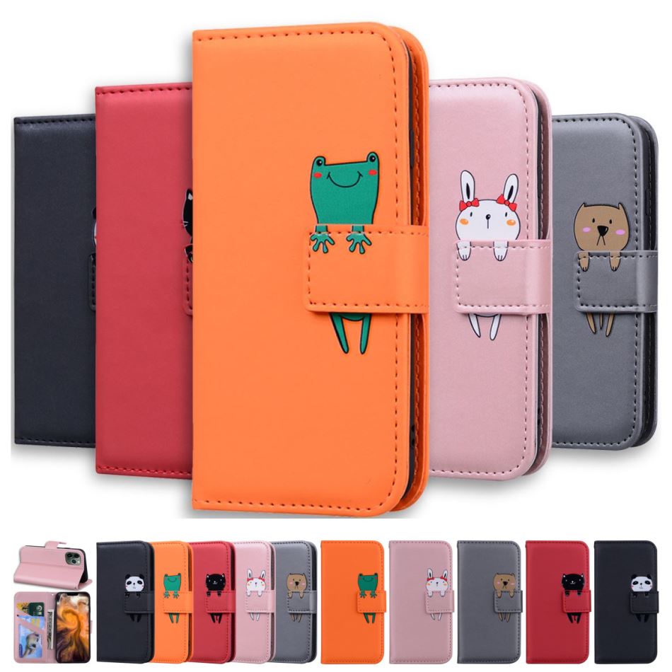 Luxury Leather Phone Wallet For Redmi 7A Redmi 8A Solid Color Phone Case Cute Pet Small Animals Panda Frog Cat Rabbit Dog E22G