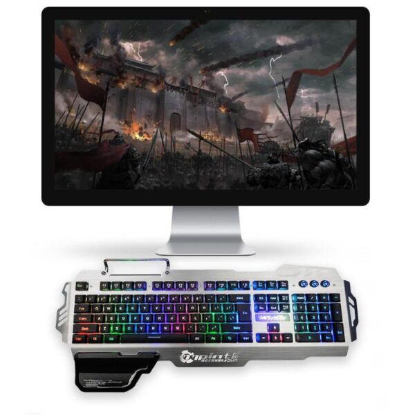 PK-900 Gaming Keyboard RGB Mixed Color Backlight 7pin Computer Keyboards with Mobile Phone Stand Holder for PC Laptop Desktop 2 PK-900 Gaming Keyboard RGB Mixed Color Backlight