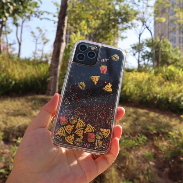 glitter quicksand, small food pizza expression face, sequins mobile phone case